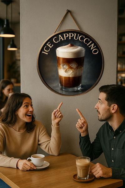 Nod Ice Cappuccino Themed Round Cafe Sign – Jute Drawstring Wooden Wall & Door Decor |   Barista Ornament