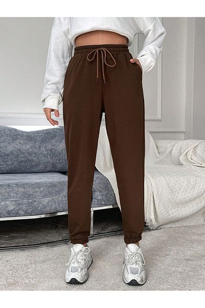 Miyalon Pantaloni de sport maro pentru femei, cu 3 fire, cu picioare elastice