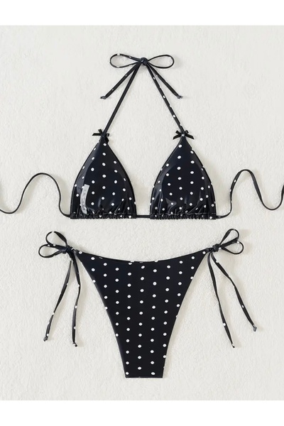 Lilly Siyah Beyaz Puantiyeli Bikini Takımı