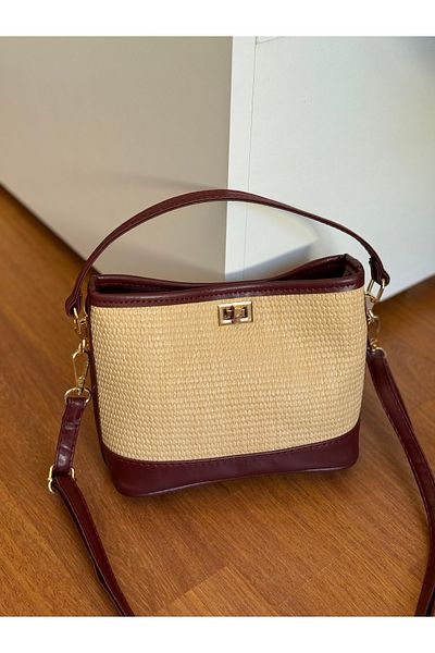 Bagnest Women's Hand and Shoulder Bag with Straw Detail and Lockable Front