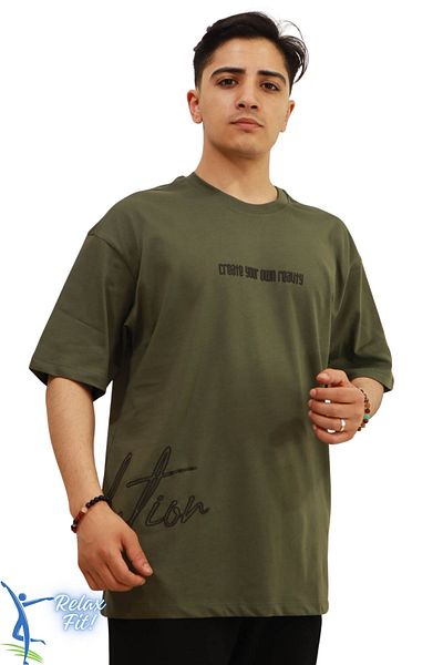 sermoda Create Your Own Reality Printed Loose Cut T-Shirt Khaki