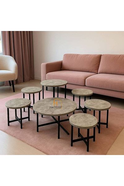Al Saada Home طقم طاولة خدمة خشبي 6+1 - رمادي