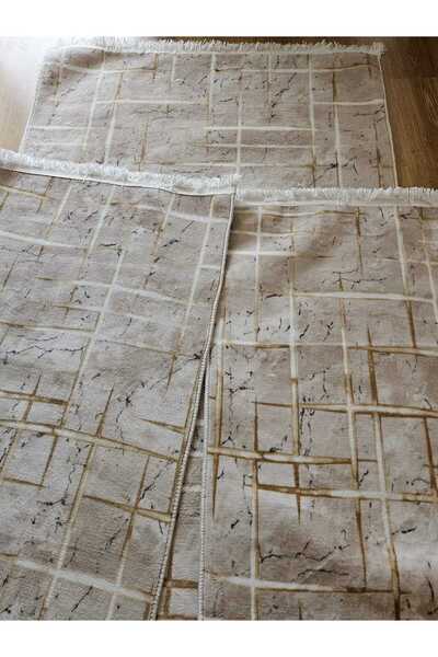 AKSU SAÇAKLI modern yıkanabilir merinos rölyef 3lü yatak odası takımı kaymaz ...