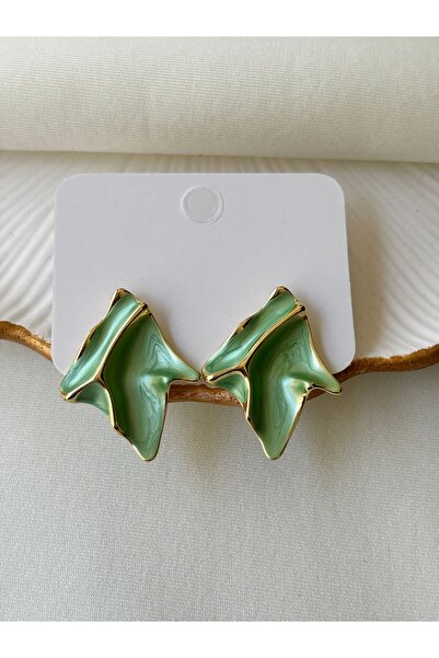 Nilsu Jewellery Accessory Gold Detaylı Yaprak Model Sedefli Renkli Kadın Küpe