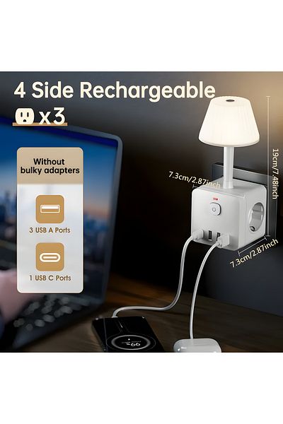 Hırdavat Thermal Current Protected 3-Plus Socket 3X USB 1X Type-C Adjustable Light and Colorful Night Light