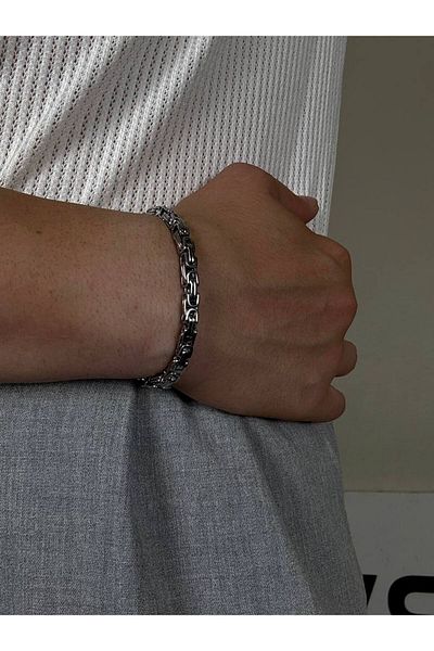 Arvens Silver Men's Thick Chain Bracelet Women's Stainless Steel Color Unisex Non-Tarnish Steel Bracelet