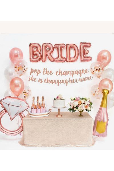 Çemrek Süs Parti Rosegold Bride Foil Balloon Set 23 Pieces