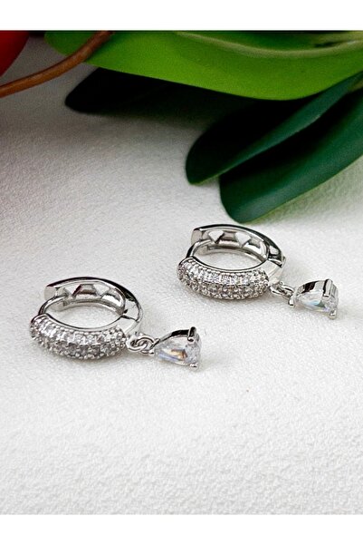 Siya Silver Zirkon Taşlı Damla Model Sallantılı Çelik Küpe