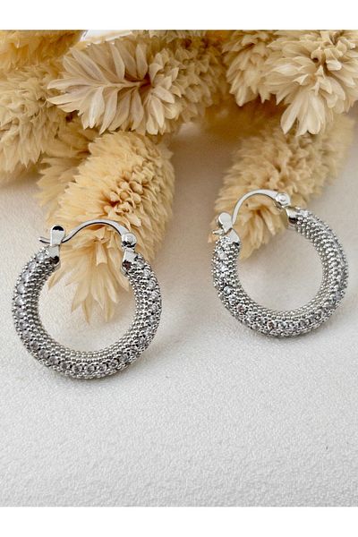 Siya Silver Special Series Zircon Stone Steel Hoop Earrings