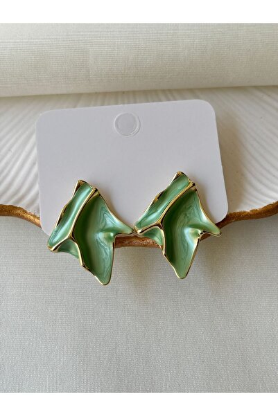 Nilsu Jewellery Accessory Gold Detaylı Yaprak Model Sedefli Renkli Kadın Küpe