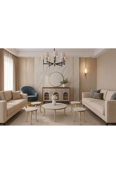 Al Saada Home طقم طاولة خدمة 4+1 سيراميك - ذهبي