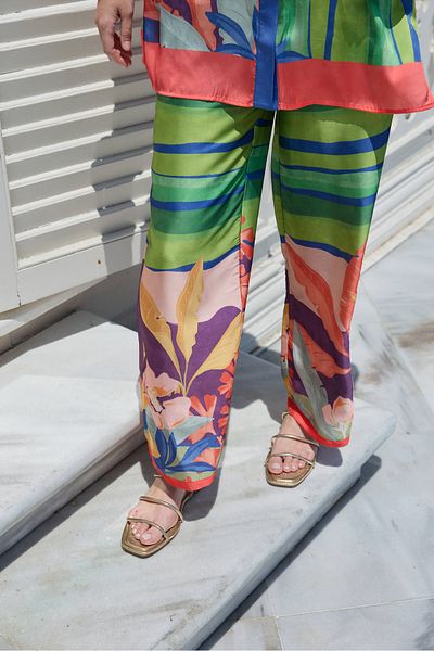 NUR KALAY COLLECTION Patterned Silk Satin Pants