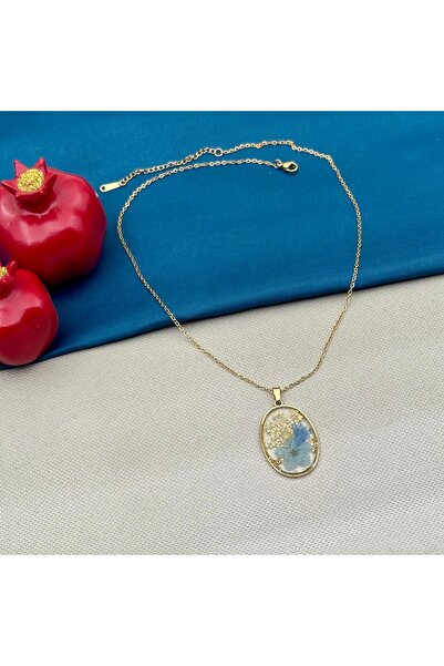 Opia Takı & Aksesuar قلادة نسائية من الفولاذ الذهبي الإيبوكسي على شكل زهرة