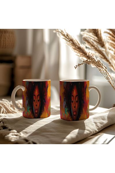 BB TRADE White Ceramic Printed Mug with Afro Design 330ml