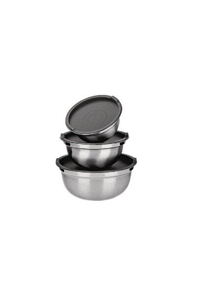 OEM Set 3 stainless steel bowls with plastic lids, 0.7, 1, 1.5 Liters