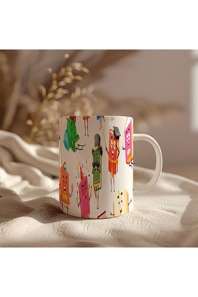 BB TRADE كوب سيراميك أبيض مطبوع بتصميم الكتب سعة 330 مل