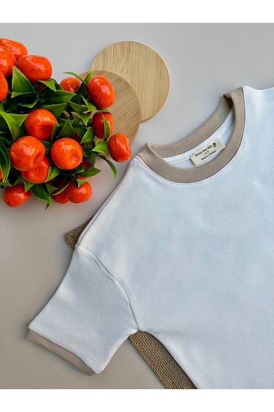 Mama Miel Baby Rib Sleeve Detailed Oversize Basic T-Shirt - Milky Brown 100% Cotton