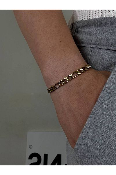 Arvens Gold Men's Chain Figaro Bracelet Women's Stainless Steel Color Does Not Fade Unisex Tarnish Steel Bracelet