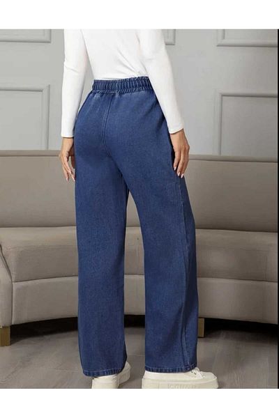moda camiya Wide Leg Jean Waist Elastic Cord Relaxed Fit Trousers