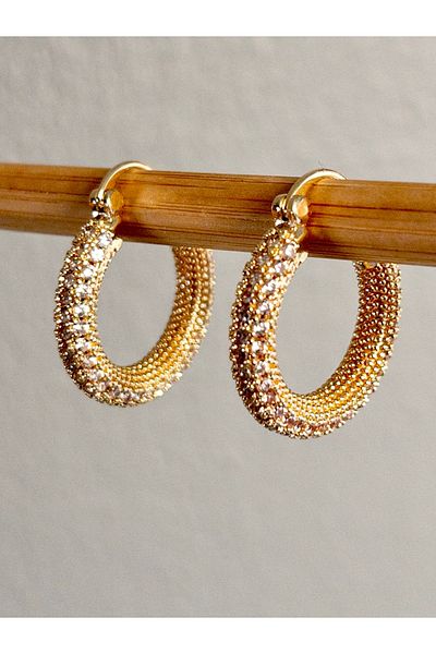 Siya Silver Special Series Zircon Stone Steel Hoop Earrings