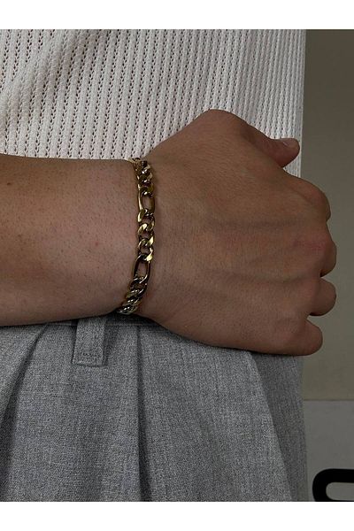 Arvens Gold Men's Chain Figaro Bracelet Women's Stainless Steel Color Does Not Fade Unisex Tarnish Steel Bracelet
