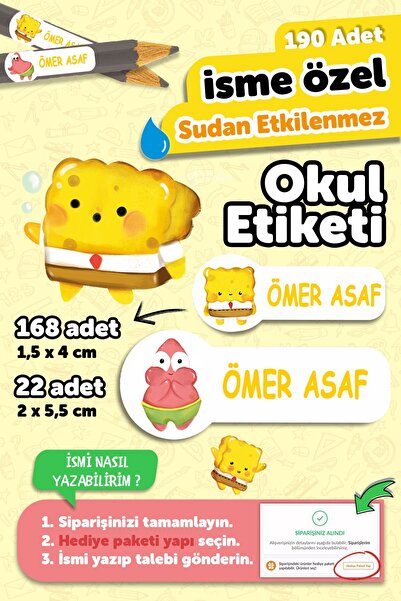 MSticker Okul Etiketi Kalem Defter isimli Etiket Isim Yazılabilen Sünger Dob ...