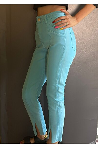 Gönülden Tasarım СИНІ БРАНДИ З РОЗКРІПНИМИ КЛАПАНАМИ ЖІНОЧІ ШТАНИ