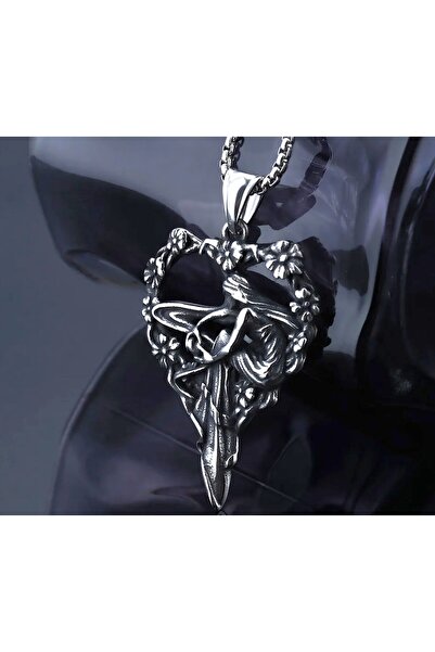 voyageaccessory Antik Eskitme Çelik Gotik Tarz Kalp Şekilli Melek Kolye