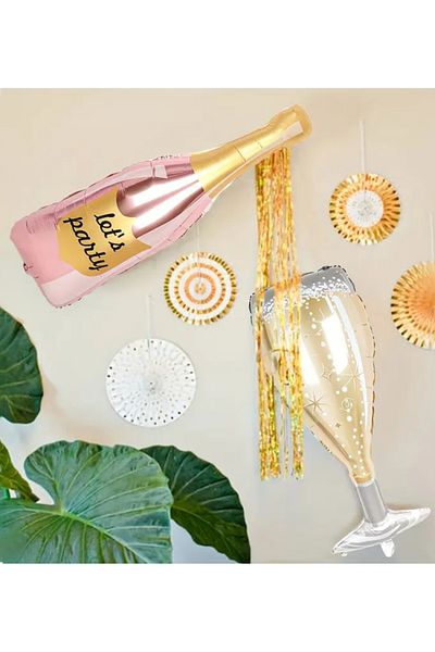 Çemrek Süs Parti Champagne and Goblet Foil Balloon Set 3 Pieces