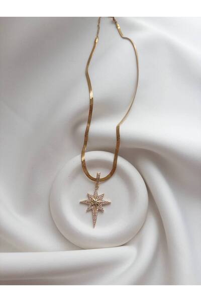 Minne Jewelry-Accessory Steel Italian Crushed Chain Pole Star Stone Detailed Necklace