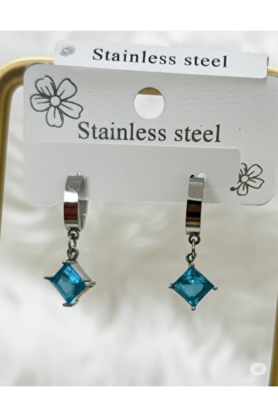 FAMEMUS ACCESSORY Blue Crystal Dangle Steel Earrings