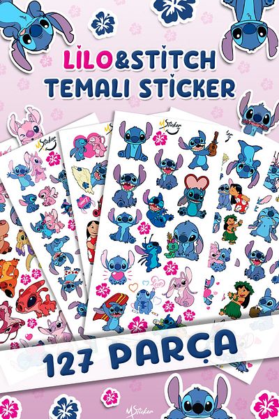 MSticker مجموعة ملصقات ذات طابع Stitc مكونة من 127 قطعة - ملصق قلم رصاص وزجاجة مياه ودفتر ملاحظات وطاولة زجاجية وكمبيوتر محمول وكمبيوتر لوحي مقاوم للماء