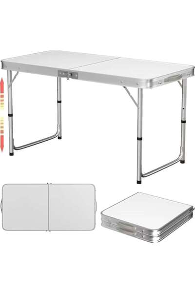 Outdoor Pro Masă reglabilă și pliabilă din aluminiu 120 x 60 cm, albă