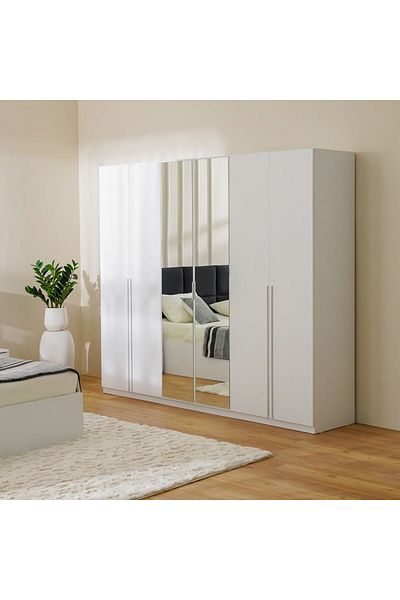 Danube Home Serenity 6 Door Wardrobe - White L237xW53.5xH208cm