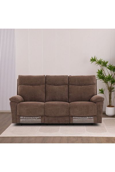 Danube Home Valor 3 Seater Fabric Recliner - Light Brown L196xW93xH100cm