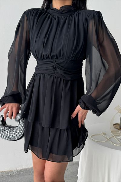 MAGGAZA ROCHIE CU MANECĂ LUNGĂ ȘIFON - Neagră