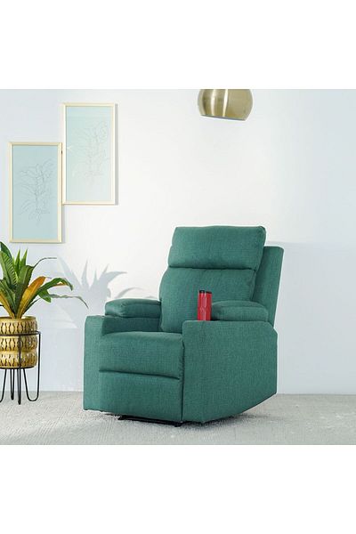Danube Home Taylor1 Seater Fabric Power Recliner with Massage Options & Cup Holder - Green L77xW84xH104cm