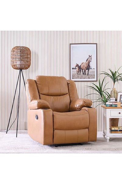 Danube Home Marji 1 Seater Manual Air Leather Recliner with Storage and Cupholder - Brown L97xW94xH104cm