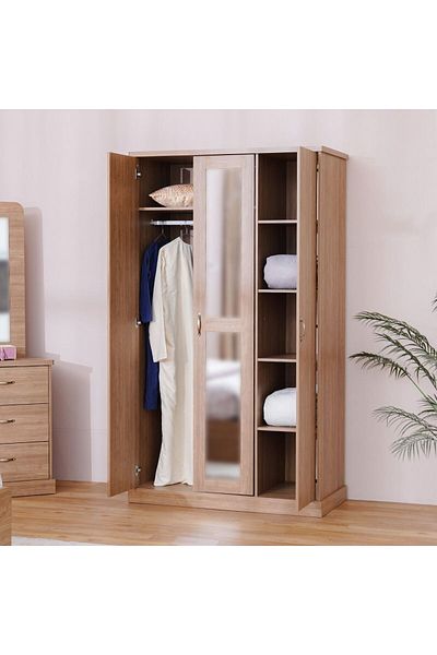 Danube Home Zirco 3 Door Wardrobe - Brown Oak L120xW58xH210cm