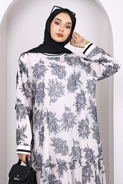 İmajButik Smoked Patterned Chiffon Dress