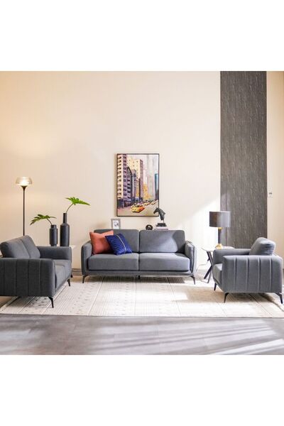 Danube Home Stellar 6 Seater Fabric Sofa Set - Grey