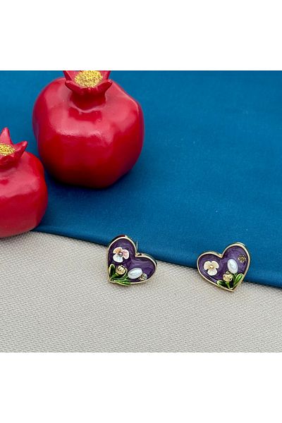 Opia Takı & Aksesuar Women's Purple Heart Pearl Earrings