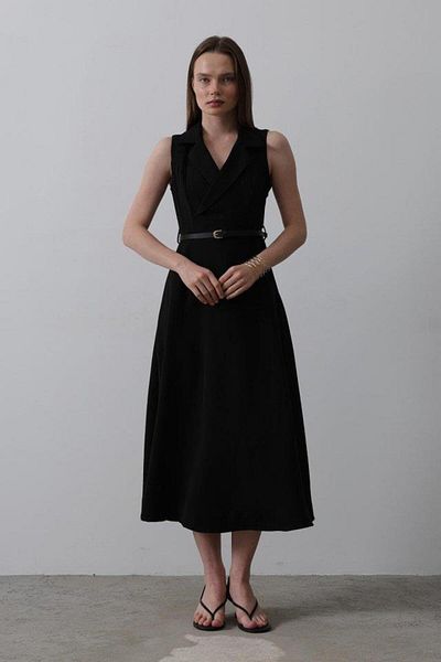 Cbm Zero Sleeve Belt Detailed Dress - Black