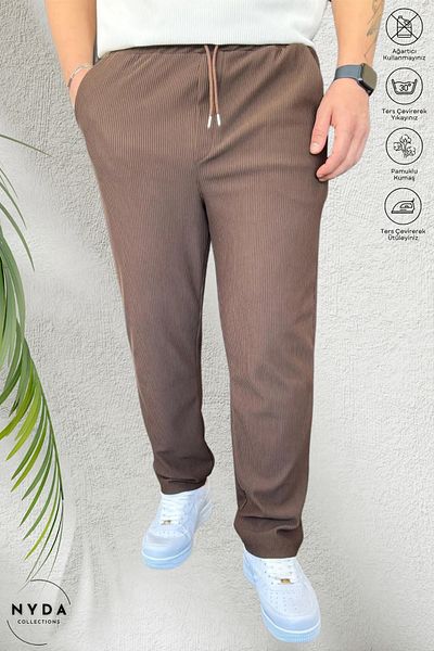 Nyda Collections Men's Corded Ottoman Fabric Seasonal Lycra Pocket Elastic Waist Lace-Up Trousers