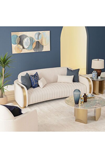 Danube Home Natsuda 3 Seater Fabric Sofa - Beige/Gold L229xW119xH85cm