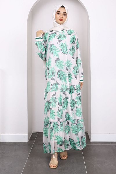 İmajButik Φόρεμα σιφόν με πράσινο σχέδιο