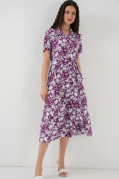 modamtn 2191 Short Sleeve Patterned Dress - Purple