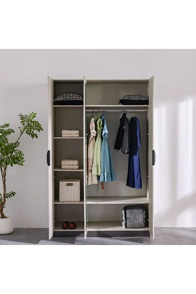 Danube Home Pletora 3 Door Wardrobe W/ Mirror Inside - Grey Oak L136.6xW59.5xH216cm