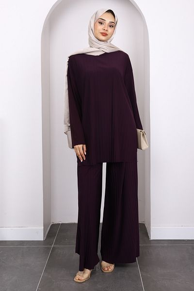 İmajButik Σετ παντελόνι Plum Pleated Sandy Tunik