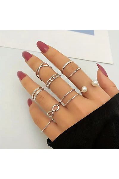 Perry Accesories 7 Pieces of Gothic Style Teddy Bear and Butterfly Figure Snake and Flower Motif Adjustable Set Ring Combination